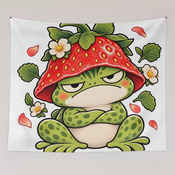 Item preview, Strawberry Hat Frog - Cute Cottagecore Frog designed and sold by CreatifStudios.