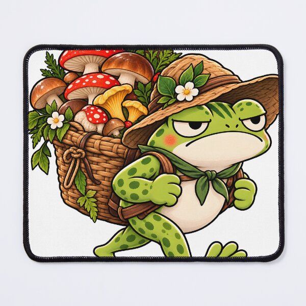 Item preview, Mushroom Foraging Frog with Basket - Goblincore Frog designed and sold by CreatifStudios.