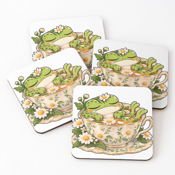 Item preview, Sleepy Teacup Frog with Daisies - Cozy Cottagecore Frog designed and sold by CreatifStudios.