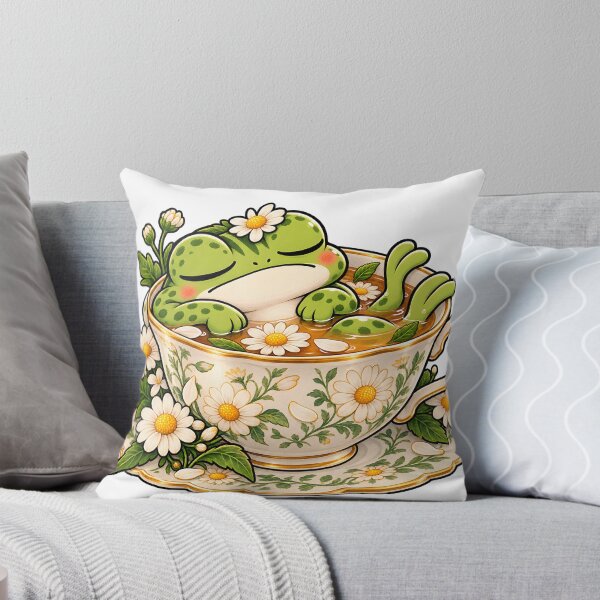 Item preview, Sleepy Teacup Frog with Daisies - Cozy Cottagecore Frog designed and sold by CreatifStudios.
