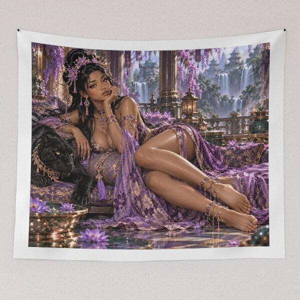 Item preview, Royal Muse of the Jade Empire – Purple Fantasy Queen and Black Panther designed and sold by 5PalmsCreative.
