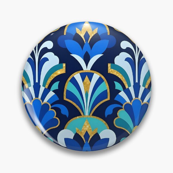 Item preview, Art Deco Blue and Gold Glitter Lotus Flower Pattern designed and sold by Sybille-Yates.