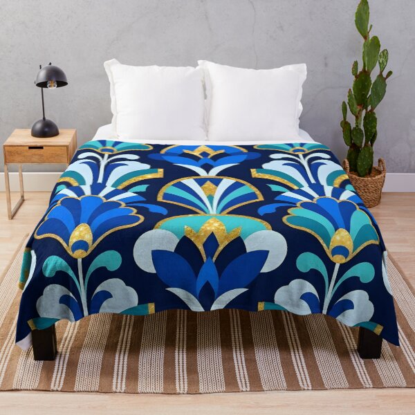 Item preview, Art Deco Blue and Gold Glitter Lotus Flower Pattern designed and sold by Sybille-Yates.