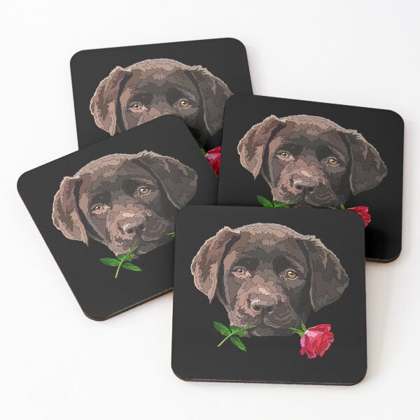 Item preview, Chocolate Labrador With a Rose Puppy designed and sold by Just-Arts-4U.