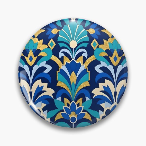 Item preview, Art Deco Blue and Gold Glitter Lotus Flower Pattern designed and sold by Sybille-Yates.