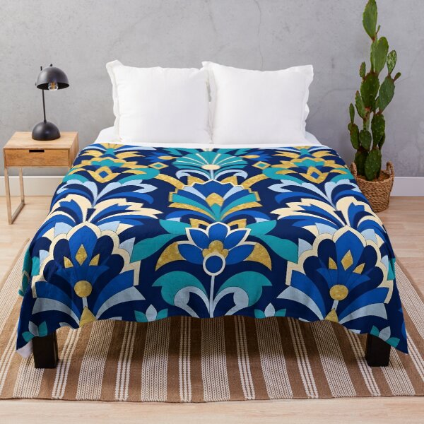 Item preview, Art Deco Blue and Gold Glitter Lotus Flower Pattern designed and sold by Sybille-Yates.