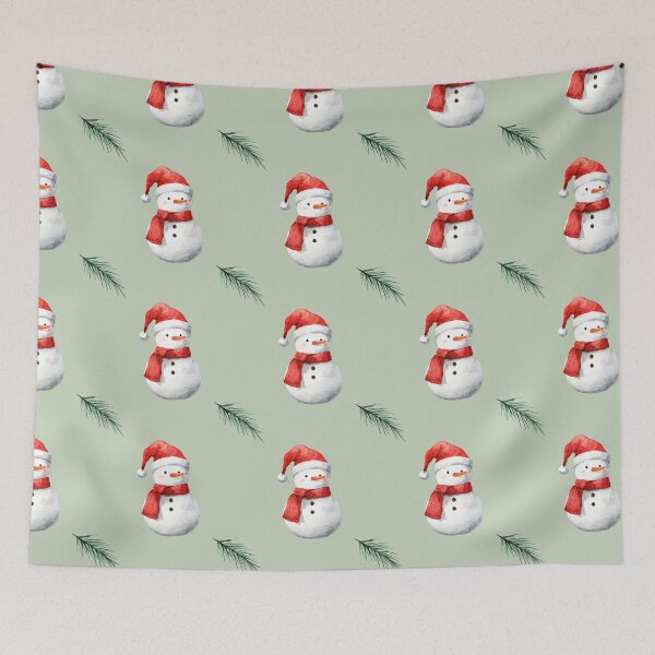 Item preview, Watercolor Snowman Pattern in Sage Green Christmas Santa Hat  designed and sold by Dino-Lune.