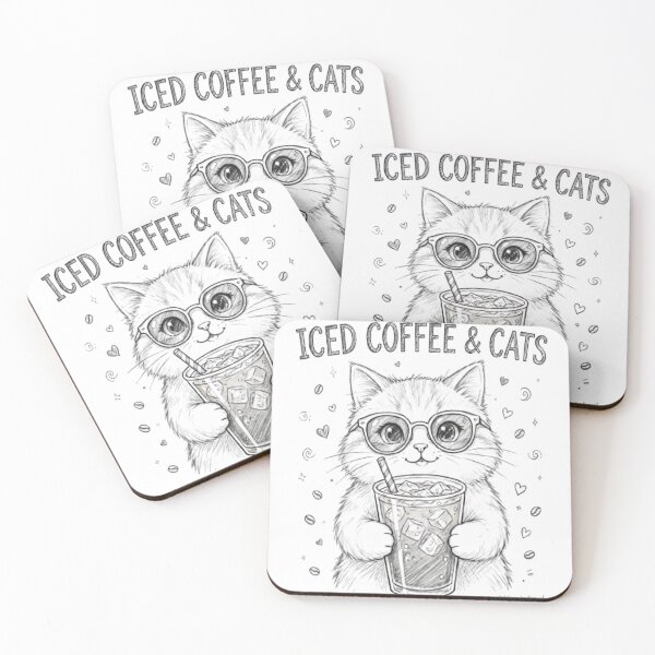 Item preview, Iced Coffee Cat - Cute Cat With Glasses Drinking Iced Coffee T-Shirt designed and sold by Kanwal Kamran .