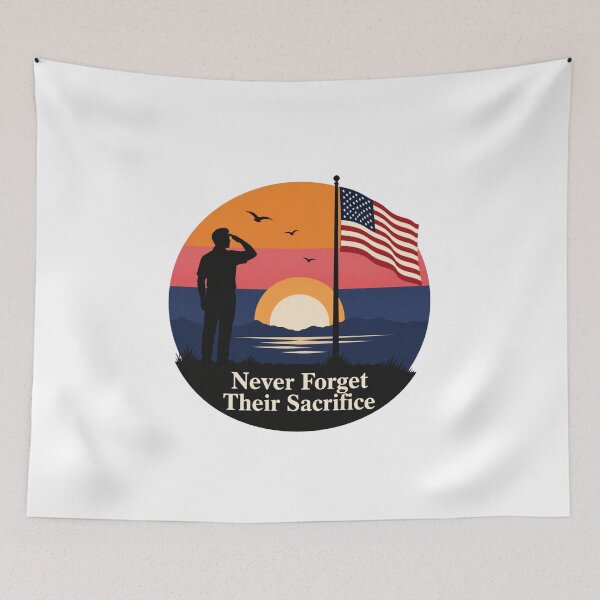 Item preview, Never Forget Their Sacrifice Salute Flag Sunset designed and sold by Inkworksbyshery.
