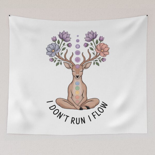 Item preview, I Don't Run I Flow Floral Chakra Deer Yoga Art designed and sold by 108stillness.