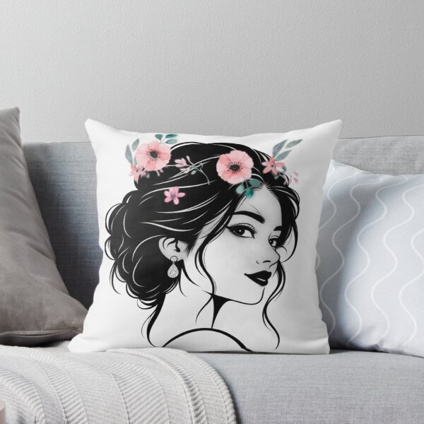 Item preview, Floral Female Portrait with Pink Blossoms – Elegant Woman Face Illustration designed and sold by elitewears.
