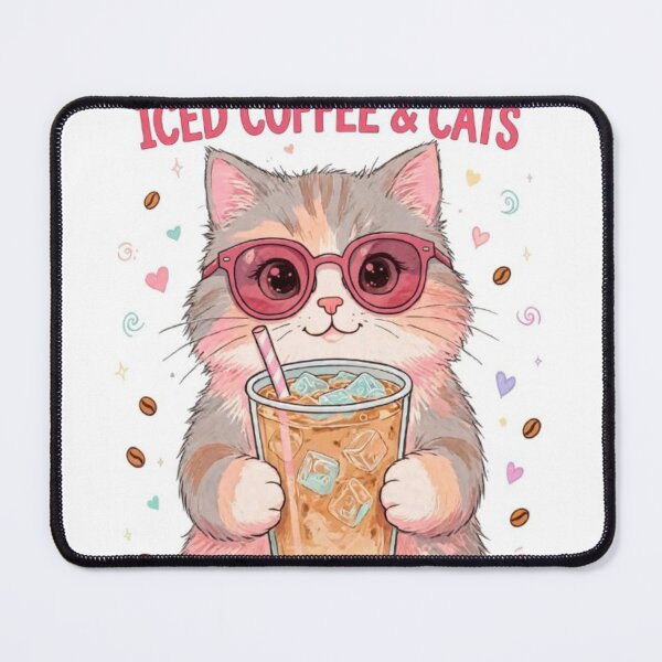 Item preview, Iced Coffee Cat - Cute Cat With Glasses Drinking Iced Coffee T-Shirt designed and sold by Kanwal Kamran .