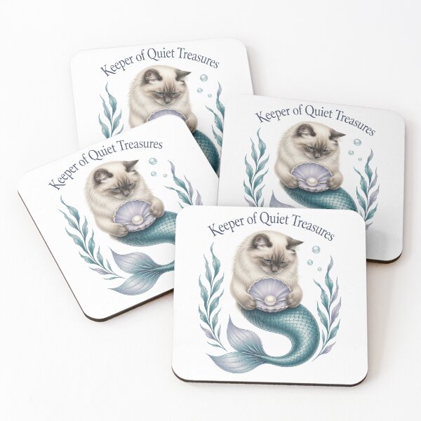 Item preview, Ragdoll Mermaid Cat Guarding a Pearl Treasure designed and sold by PurrBloom Studio.