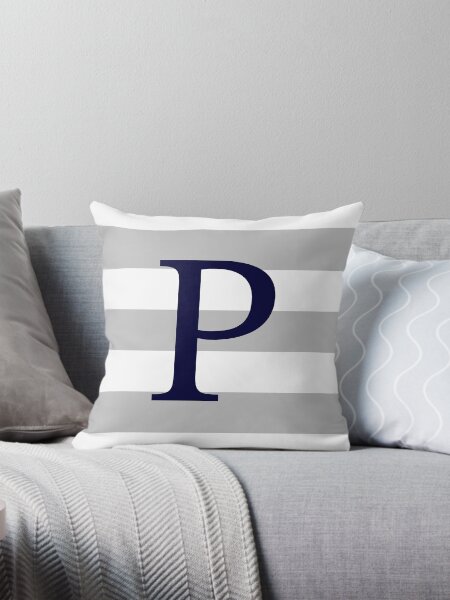 Item preview, Silver Gray Stripes Navy Blue Monogram P designed and sold by rewstudio.