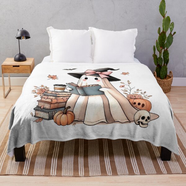 Item preview, Ghost Bookworm – Cute Witch Ghost Reading with Coffee Halloween Sticker designed and sold by PaginaBrew.