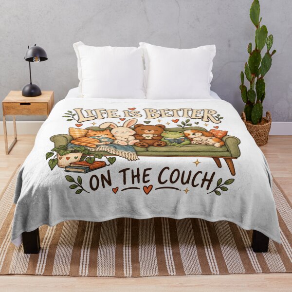 Item preview, Life Is Better on the Couch, Cute Animal Friends Design designed and sold by ZAKE-store.