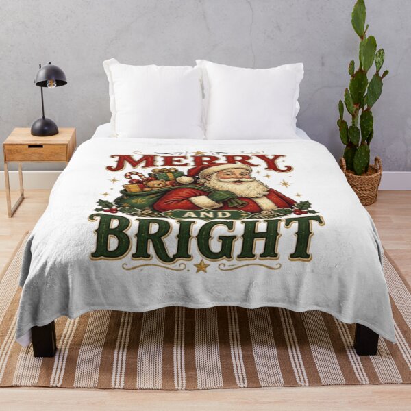 Item preview, Vintage Merry and Bright Santa Claus Christmas Design designed and sold by PrintWavePro.
