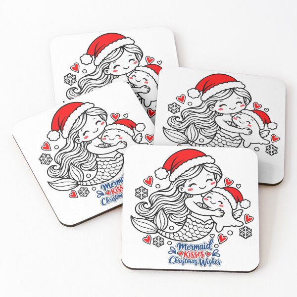 Item preview, Mermaid Kisses Christmas Wishes Cute Mermaid Mom and Baby Christmas Art designed and sold by Dreamy Ocean Art.