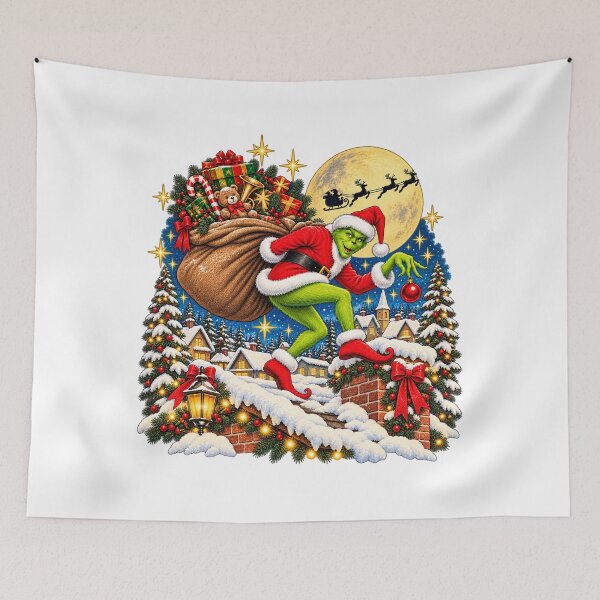 Item preview, Green Christmas Character Snowy Rooftop Gift Sack designed and sold by LizzyKeiko.