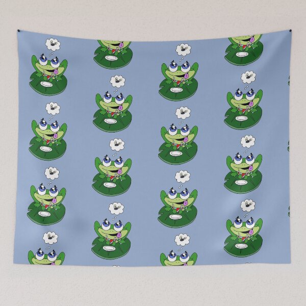 Item preview, Hungry Kawaii Frog Waiting for Fly – Funny Lily Pad Cartoon designed and sold by CozyCritters8.