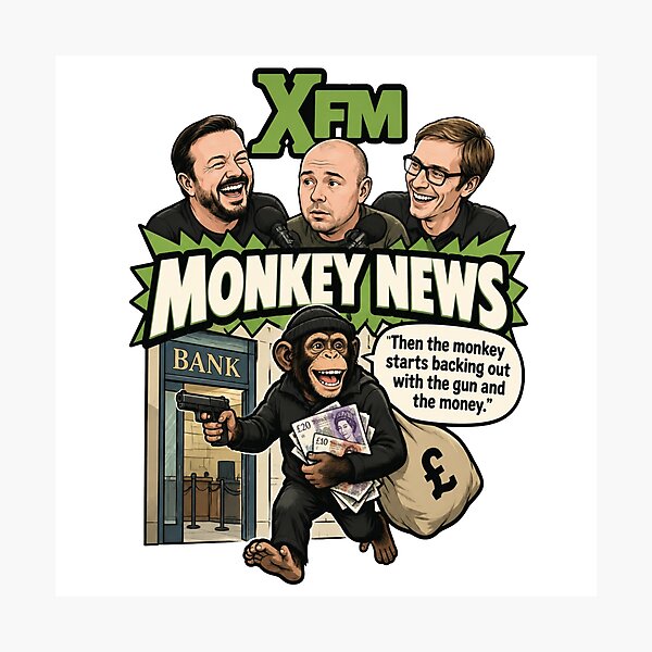 Item preview, XFM - Ricky Gervais Show: Memorable Moments - Karl's Monkey News Story about the Monkey Bank Robber designed and sold by LoveSomethingDifferent.