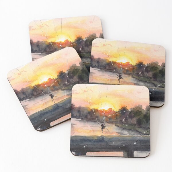 Item preview, Spider in Web at Sunset — Loire River digital Watercolor Art designed and sold by M.ALK.Watercolor.