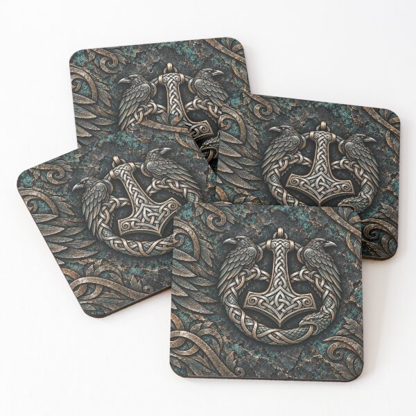 Item preview, Mjolnir, Twin Ravens and Serpent — Norse Emblem designed and sold by InkspiredArt.