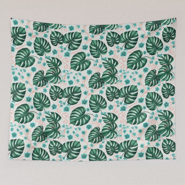 Item preview, Tropical Monstera Leaves & Hibiscus Floral Seamless Pattern 01 designed and sold by The Design Asset Station.