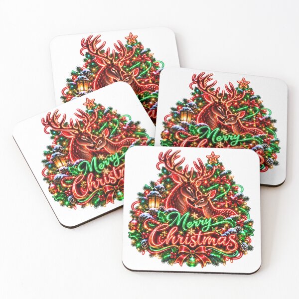 Item preview, Neon Christmas Magic – Glowing Stag and Doe Holiday Art designed and sold by DansCreations42.