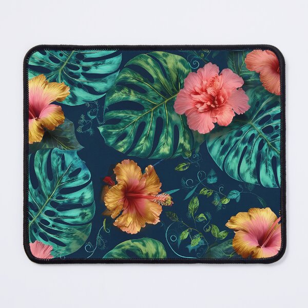 Item preview, Tropical Monstera Leaves & Hibiscus Floral Seamless Pattern 05 designed and sold by The Design Asset Station.