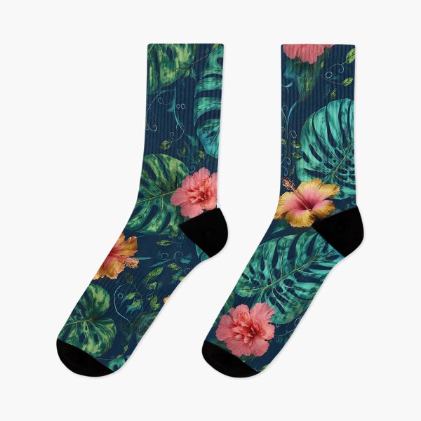Item preview, Tropical Monstera Leaves & Hibiscus Floral Seamless Pattern 05 designed and sold by The Design Asset Station.