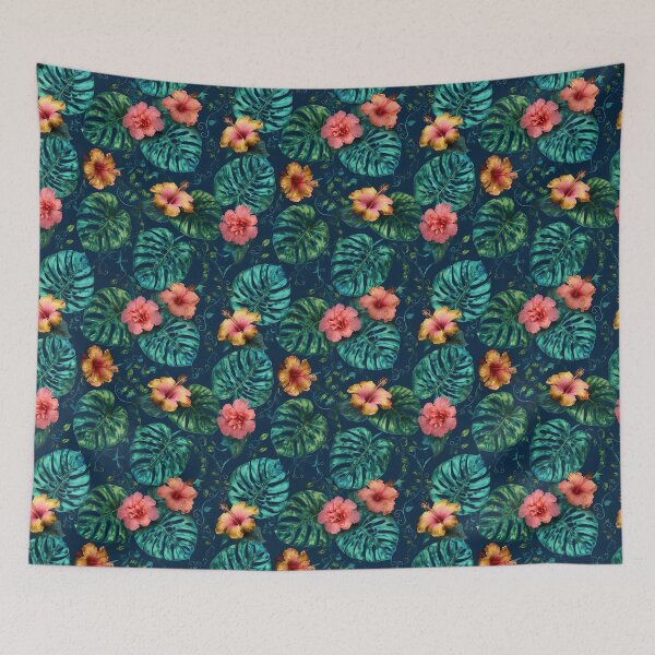 Item preview, Tropical Monstera Leaves & Hibiscus Floral Seamless Pattern 05 designed and sold by The Design Asset Station.