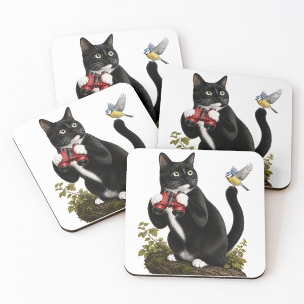 Item preview, Birdwatching Cat With Blue Tit designed and sold by EllieGantDesign.