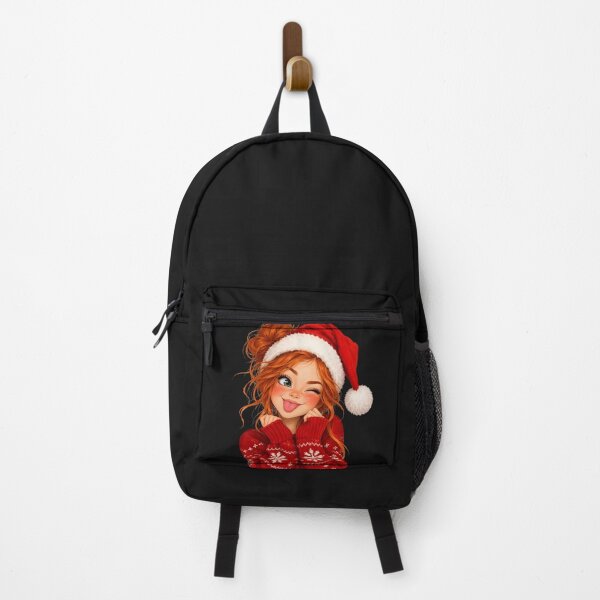 Item preview, Cute Christmas Girl in Santa Hat and Red Sweater – Funny Winking Ginger Girl Illustration designed and sold by DoveArtDesigns.