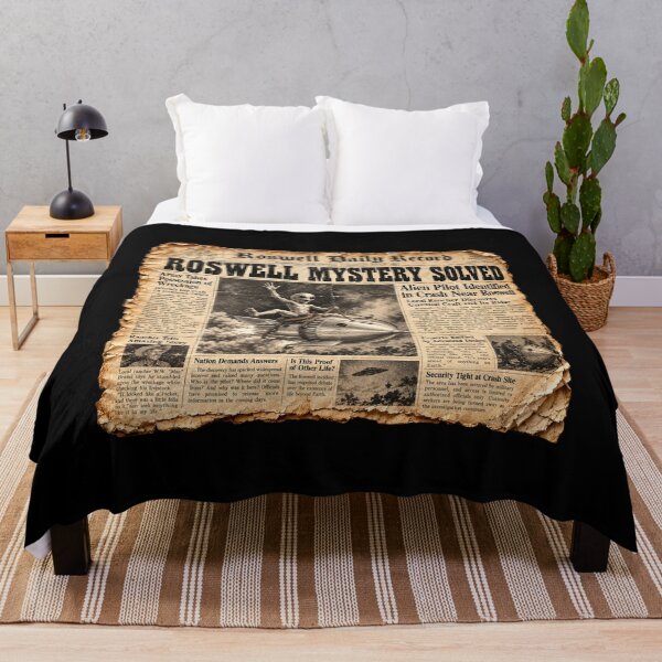 Item preview, Roswell Mystery Solved – 1947 Alien Rocket Cowboy Vintage Newspaper T-Shirt designed and sold by Classic Chaos Creations.