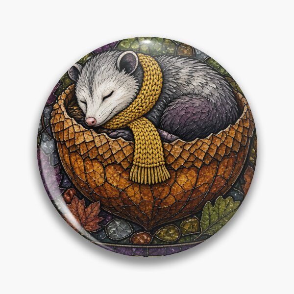Item preview, Nap Season Sleepy Opossum Stained Glass Acorn designed and sold by UncleFizziwigs.