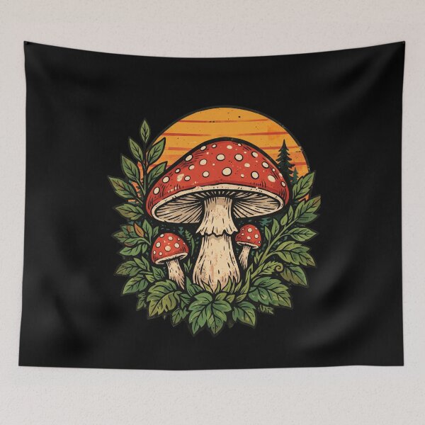 Item preview, Vintage Red Amanita Mushroom Retro Sunset designed and sold by DariaOltes.