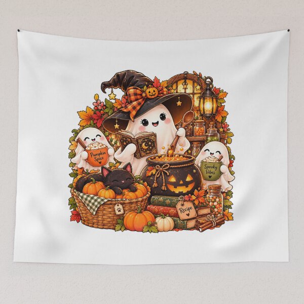 Item preview, Pumpkin Spice Ghost Cauldron – Cute Halloween Witch Sticker designed and sold by PaginaBrew.