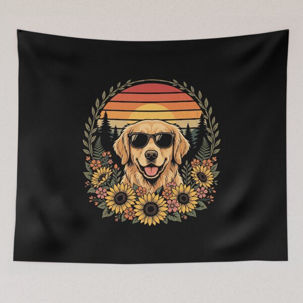 Item preview, Retro Golden Retriever Sunflower Sunset designed and sold by DariaOltes.