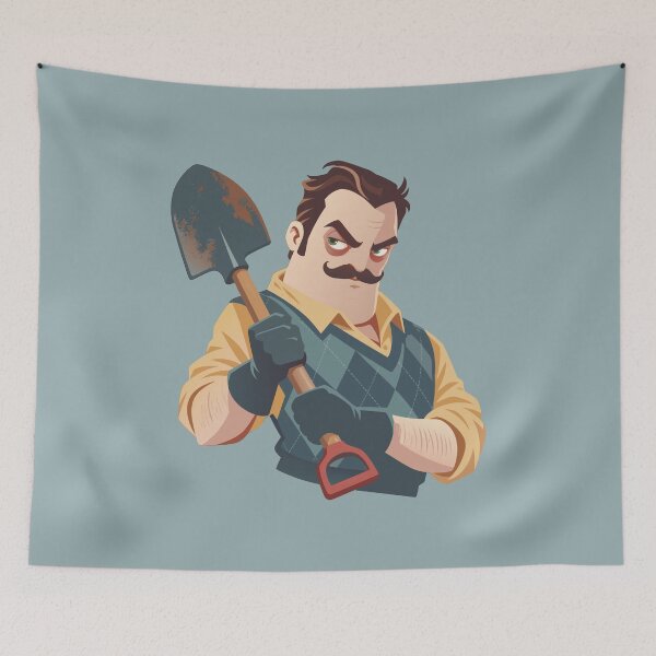 Item preview, Hello Neighbor Angry Peterson with Shovel Video Game Character designed and sold by karamram.