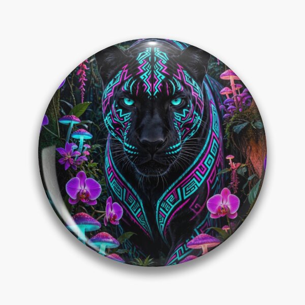 Item preview, Bioluminescent Black Panther Vertical Portrait - Intense Neon Jungle Power Gamer Wall Art designed and sold by Crystal Critters .