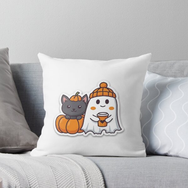 Item preview, Cute Halloween Cat in Pumpkin and Ghost with Coffee Vector Art designed and sold by ElenMart.