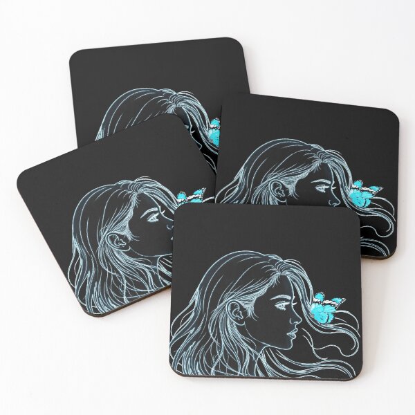 Item preview, Neon Girl And Blue Butterfly | Glowing Line Art Woman Silhouette designed and sold by elitewears.