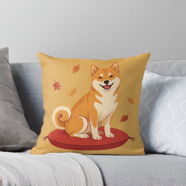 Item preview, Happy Shiba Inu Sitting On Red Cushion designed and sold by AIG - Andrei Ilie Graphics.