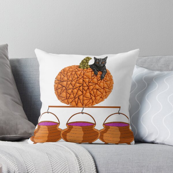 Item preview, Geometric Black Cat on Pumpkin with Witch Cauldrons Halloween Art designed and sold by hepopatterns.