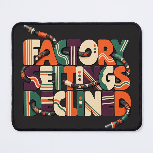 Item preview, Factory Settings Declined – Retro Custom Tech Typography designed and sold by Golden Era Studio.
