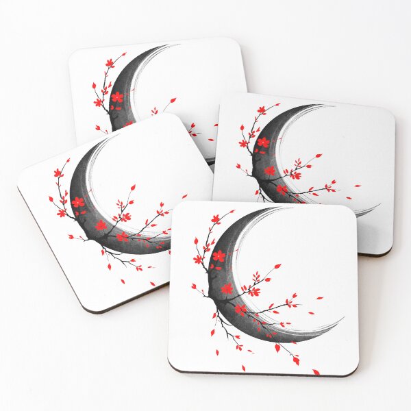Item preview, Red Flowers and Falling Petals, Dark Minimalist Floral Art designed and sold by Ola-urb.