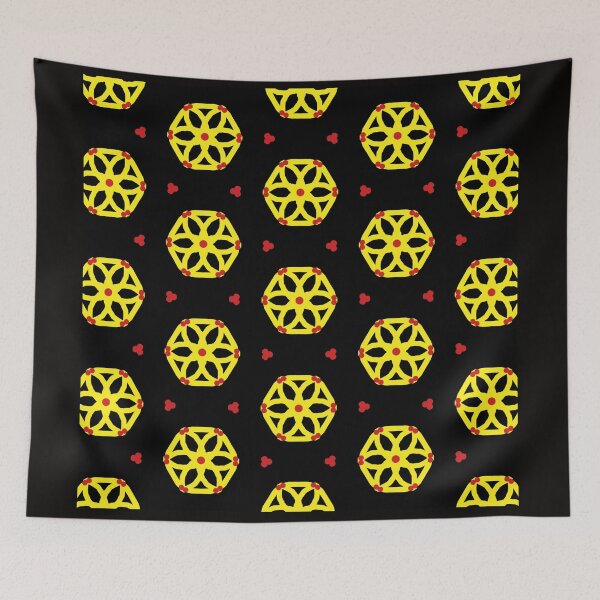 Item preview, Seamless Geometric Yellow Hexagonal Pattern with Red Accents on Black Background for Artistic Textile Design designed and sold by Donlaporn.