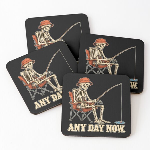 Item preview, Any Day Now – Funny Skeleton Fishing in a Puddle designed and sold by MichelleAlline.