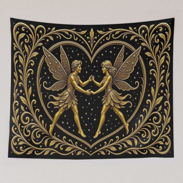 Item preview, Golden Fairy Couple in Heart Celestial Fantasy Art designed and sold by Breezes-of-Ida.